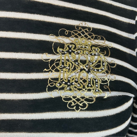 Express Black Striped Embroidered Rhinestone Turtleneck Long sleeve Top - Picture 3 of 12